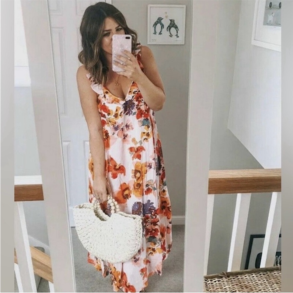 H&M Floral Flounce Trim Ruffle Midi Dress - Picture 10 of 16